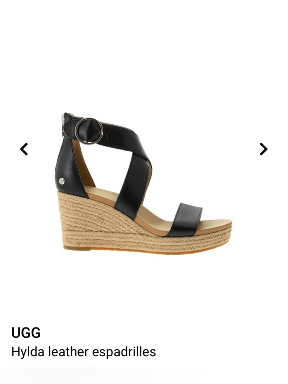 UGG Hylda Black Leather Espadrille Wedge Sandals size 7